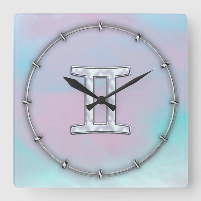 Mother of Pearl Style Gemini Sign Square Wall Clock (Front)