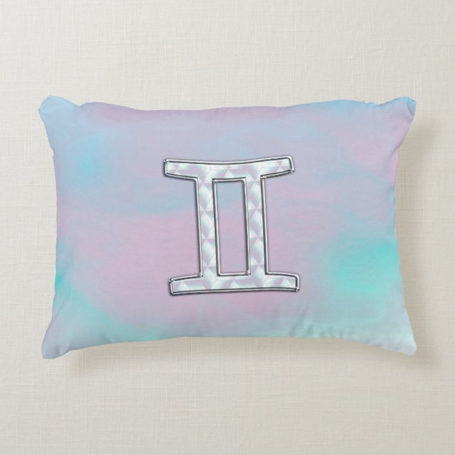 Mother of Pearl Style Gemini Zodiac Sign Accent Pillow (Front)