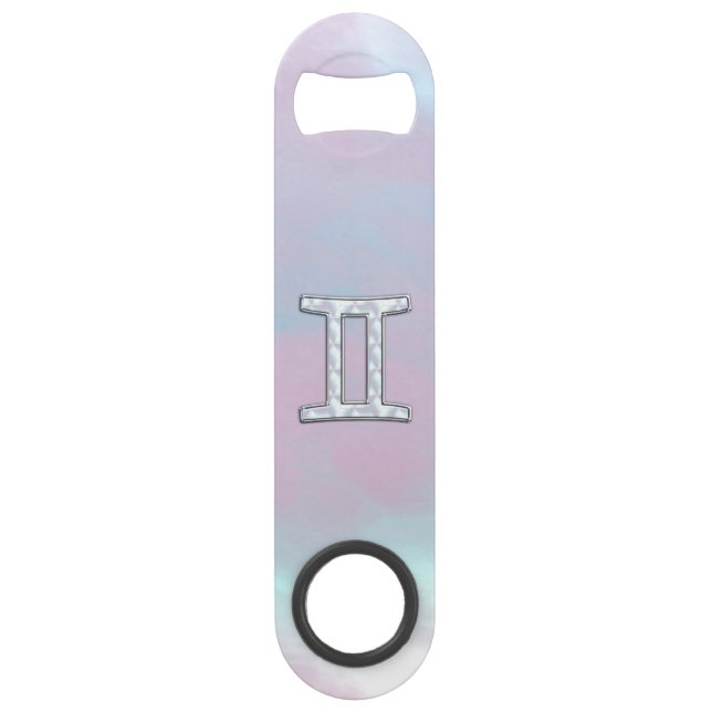 Mother of Pearl Style Gemini Zodiac Symbol Bar Key (Front)