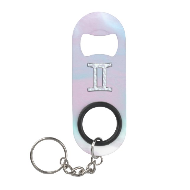 Mother of Pearl Style Gemini Zodiac Symbol Mini Bottle Opener (Front)