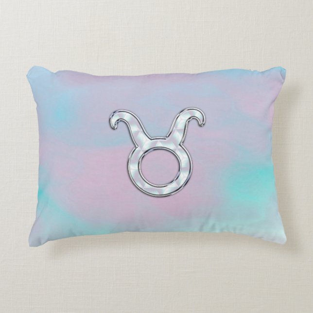 Mother of Pearl Style Taurus Zodiac Horoscope Decorative Pillow (Front)