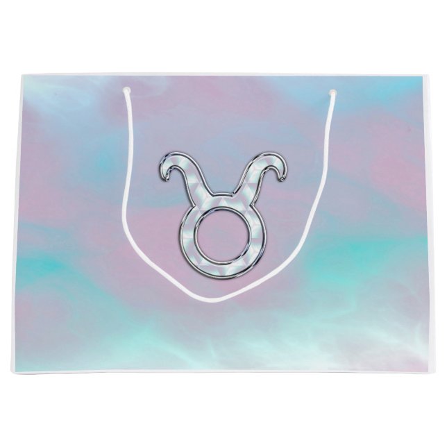 Mother of Pearl Style Taurus Zodiac Symbol Large Gift Bag (Front)