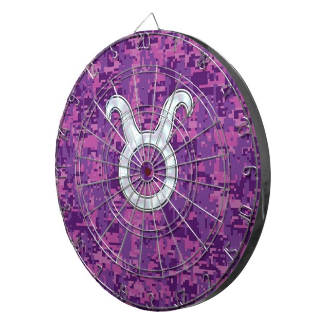 Mother of Pearl Taurus Zodiac Sign on Digital Camo Dartboard (Front Right)