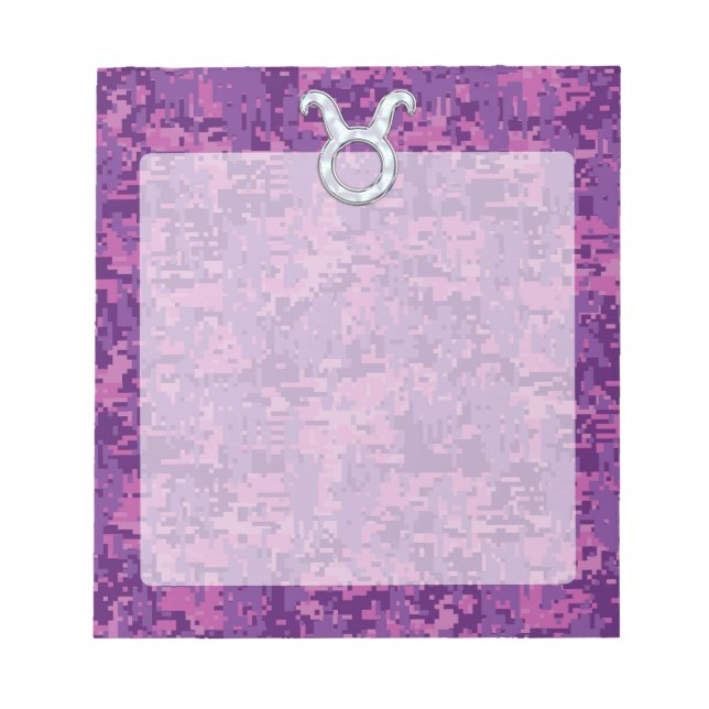 Mother of Pearl Taurus Zodiac Sign on Digital Camo Notepad (Front)