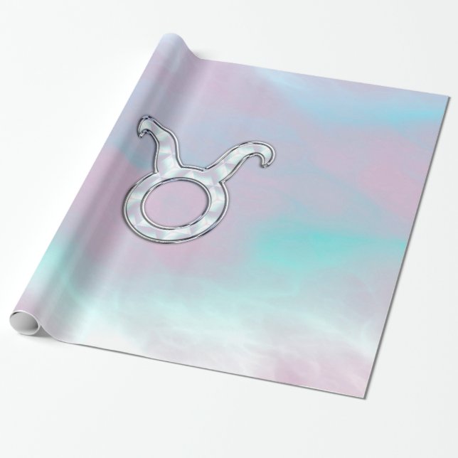 Mother of Pearl Taurus Zodiac Symbol Wrapping Paper (Unrolled)