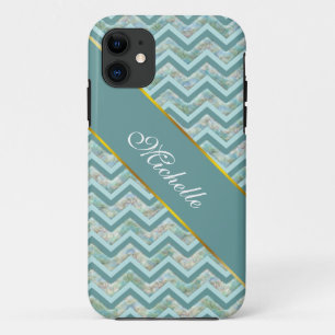 Mother of Pearl Teal ZigZag iPhone 11 Case