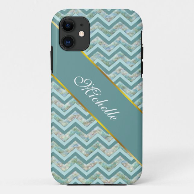 Mother of Pearl Teal ZigZag Case-Mate iPhone Case (Back)
