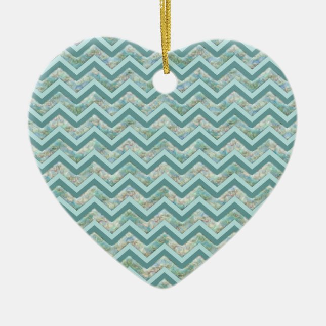 Mother of Pearl Teal ZigZag Ceramic Ornament (Front)