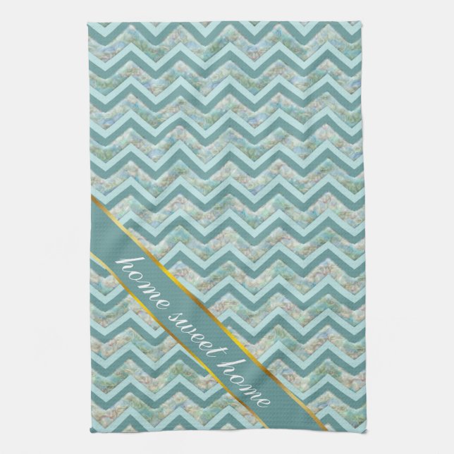 Mother of Pearl Teal ZigZag Kitchen Towel (Vertical)