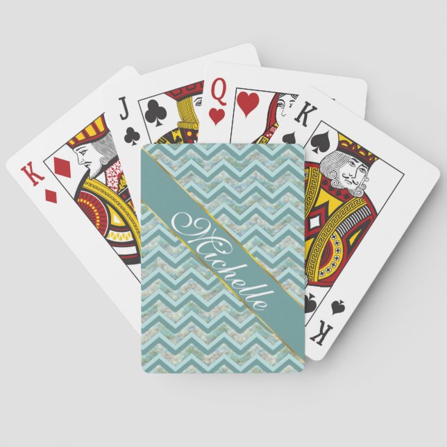 Mother of Pearl Teal ZigZag Playing Cards (Back)