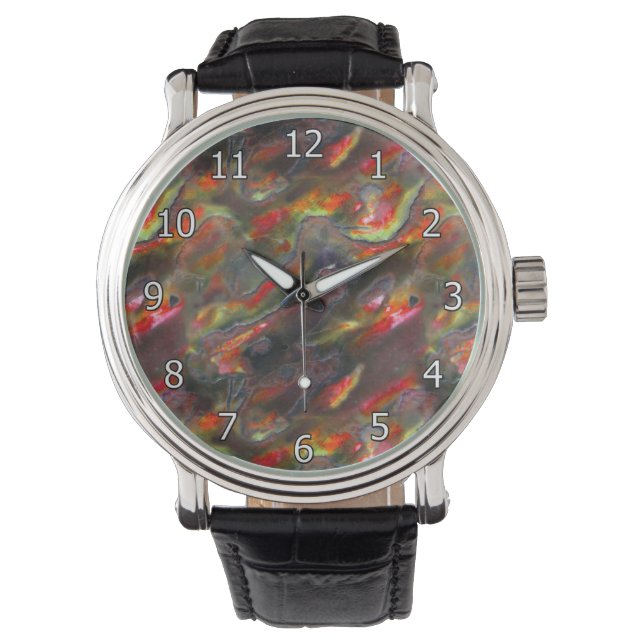 Mother Of Pearl Texture Red Photo Pattern Watch (Front)
