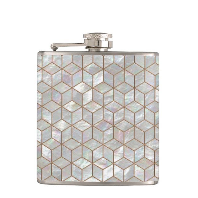 Mother Of Pearl Tiles Hip Flask (Front)