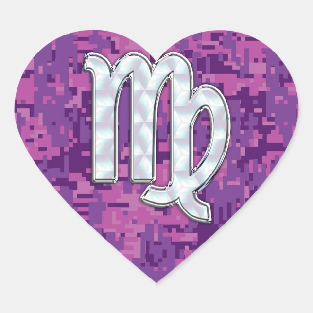 Mother of Pearl Virgo Zodiac on Pink Digital Camo Heart Sticker (Front)