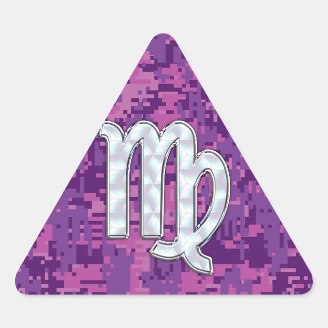 Mother of Pearl Virgo Zodiac on Pink Digital Camo Triangle Sticker (Front)