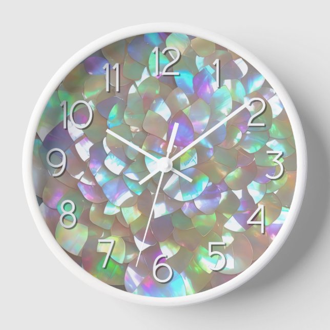 Mother of Pearl with Large Numbers Large Ticks Clock (Front)