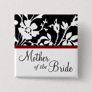 Mother of the Bride Black and White Floral Button
