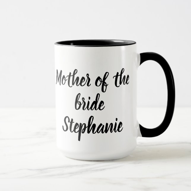 Mother of the Bride Black Elegant Script Weddings Mug (Right)