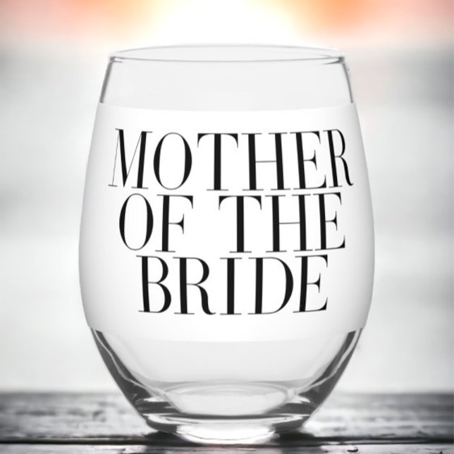 Mother of the Bride Black Modern Elegant Custom  Stemless Wine Glass (Creator Uploaded)