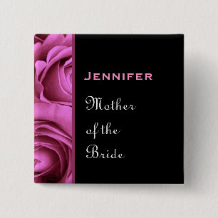 Mother of the Bride Black Pink Roses Custom Name 2 Inch Square Button