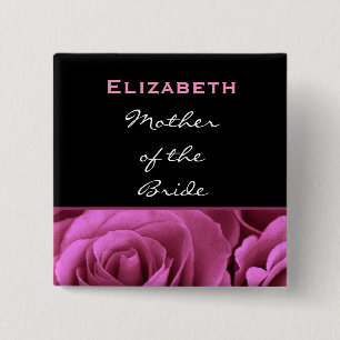 Mother of the Bride Black Pink Roses Custom Name 2 Inch Square Button