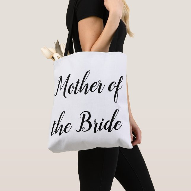 Mother of the Bride Black Script Wedding Tote Bag (Close Up)