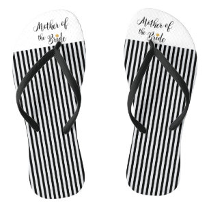 Mother of the Bride black stripes gold flower Flip Flops