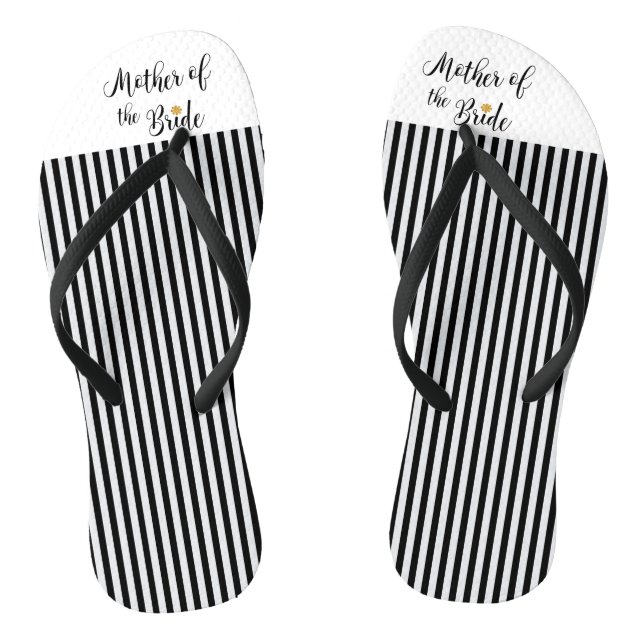 Mother of the Bride black stripes gold flower Flip Flops (Footbed)