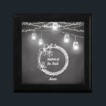 Mother of the Bride Black White Rustic Gift Box<br><div class="desc">Black White Mother of the Bride wedding gift box with Rustic String Lights,  Mason Jars on a Blackboard Chalkboard Background,  Can be used as Bridesmaid gifts,  rustic barn wedding jewellery gift box,  jewellery keepsake box,  wedding favours. Check out our store collection below for more products with this design.</div>