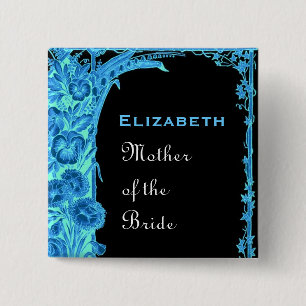 Mother of the Bride Blue Vintage Flowers 2 Inch Square Button