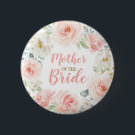 Mother of the Bride Blush Pink Floral Rose Wedding 2 Inch Round Button<br><div class="desc">This feminine design features gorgeous watercolor blush pink roses with gold leaf accents</div>