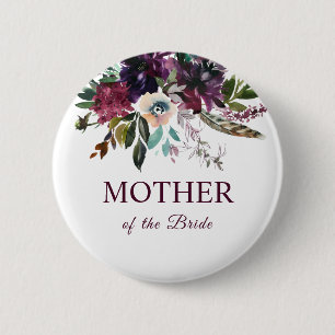 Mother Of The Bride Burgundy Floral Bouquet White 2 Inch Round Button