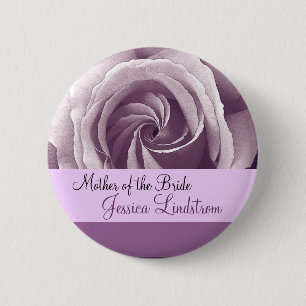 MOTHER OF THE BRIDE Button with LILAC PURPLE Rose