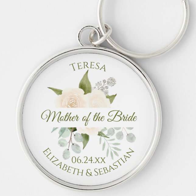 Mother of the Bride Chic Ivory Peach Roses Wedding Keychain (Front)