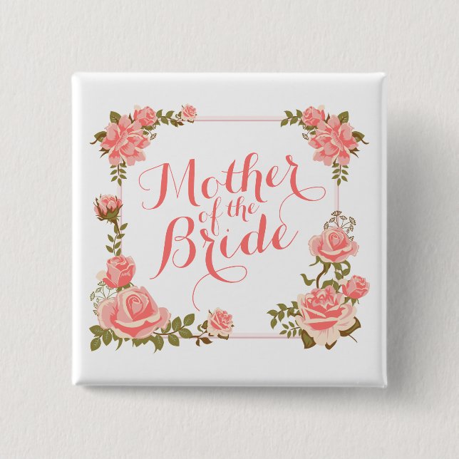 Mother of the Bride Elegant Wreath Pin Button (Front)