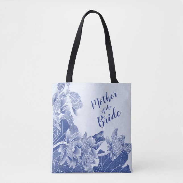 Mother of the Bride Exotic Blue Lotus Floral  Tote Bag (Front)