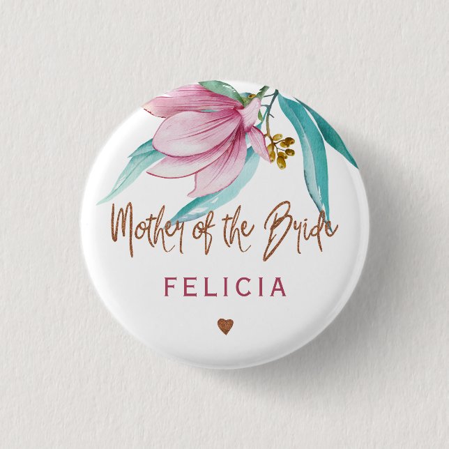 Mother of the bride floral copper bridal shower 1 inch round button (Front)