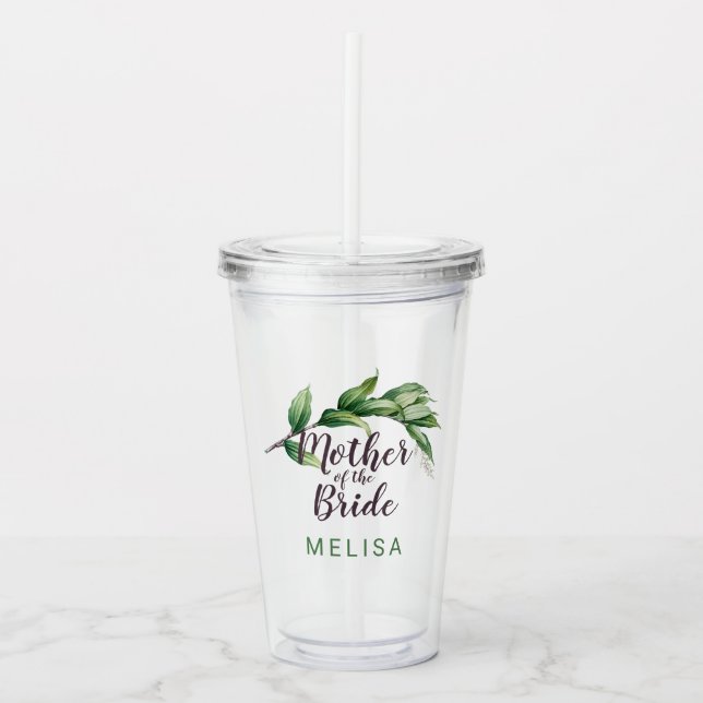 Mother of the Bride Foliage Personalized Acrylic Tumbler (Front)