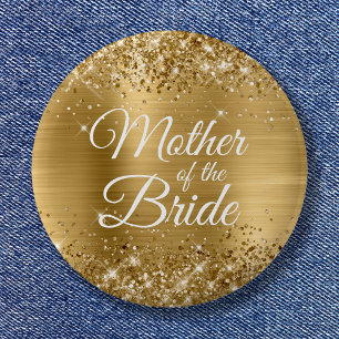 Mother of the Bride Glittery Gold Foil 2 Inch Round Button