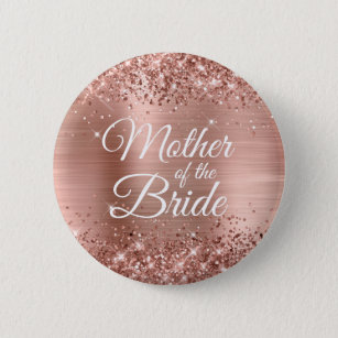 Mother of the Bride Glittery Rose Gold Foil 2 Inch Round Button