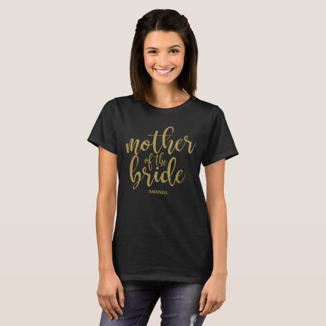 Mother of the Bride Gold Glitter Chic Calligraphy T-Shirt (Front Full)