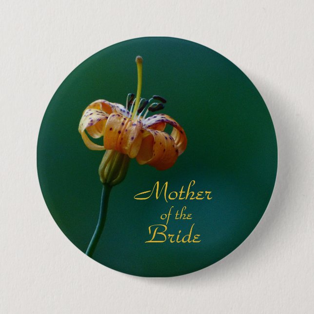 Mother of the Bride, Golden Lily Button Pin (Front)