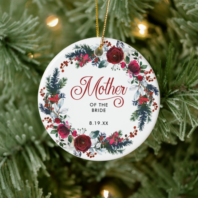 Mother Of The Bride Holiday Floral Personalized Ceramic Ornament (Tree)