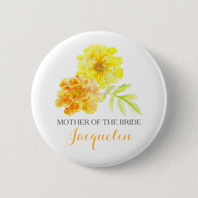 Mother of the bride marigolds art wedding button (Front)