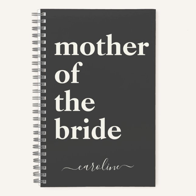 Mother of the Bride Minimalist Modern Custom Black Notebook (Front)