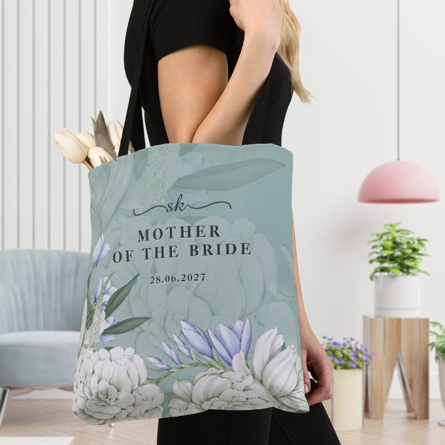 Mother of the Bride Peony | Sage Green & White Tote Bag (Creator Uploaded)