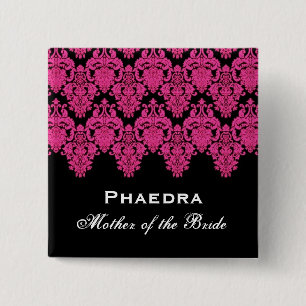 Mother of the Bride Pink Lace Damask Custom Name 2 Inch Square Button