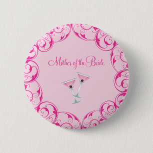 Mother of the Bride Pink Swirl Martini Button