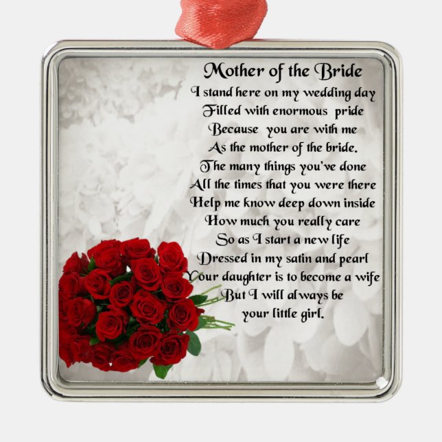 Mother of the Bride Poem - Red Roses Metal Ornament (Front)
