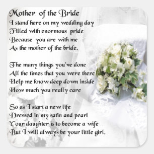 Mother of the Bride Poem Wedding Bouquet Design Square Sticker