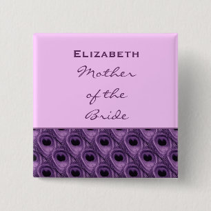 Mother of the Bride Purple Peacock Custom Name 2 Inch Square Button